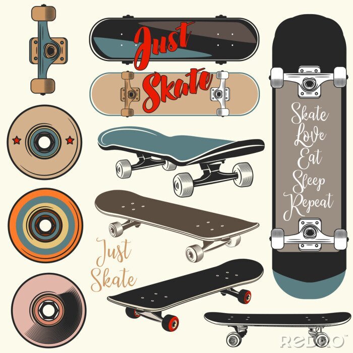 Behang Verzameling van vector skateboards in vintage stijl