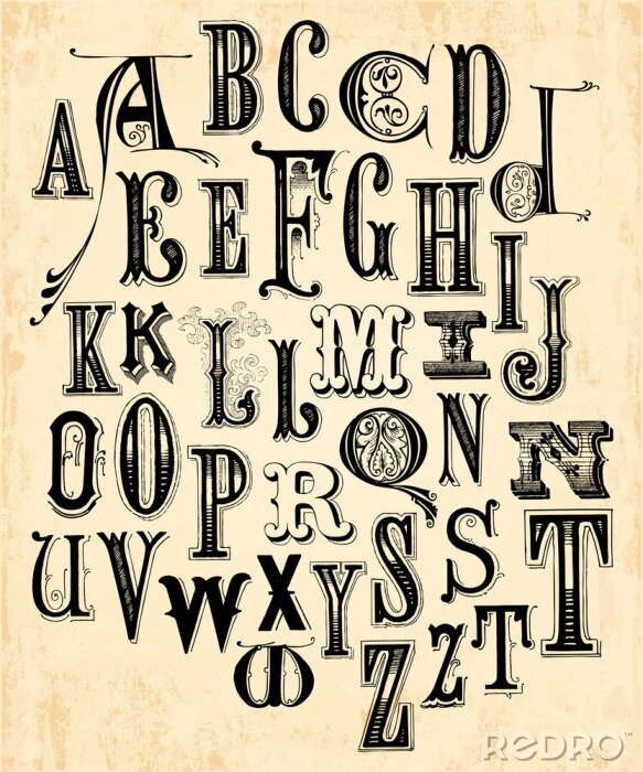Behang Vintage Alphabet