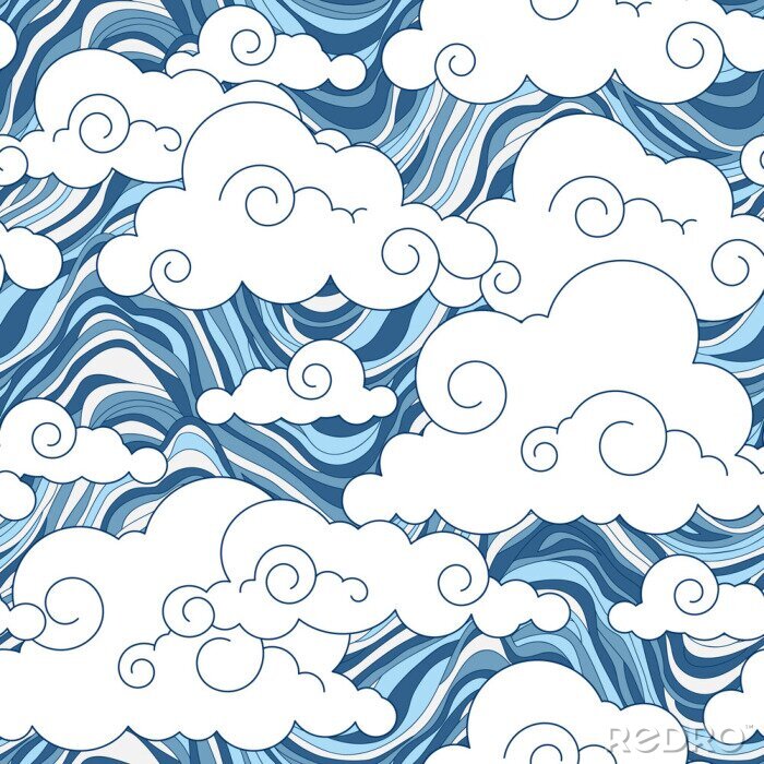 Behang vintage cloud Chinese naadloze patroon