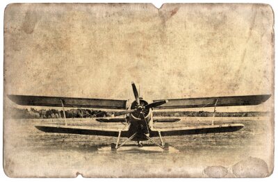 Vintage militaire postkaart geïsoleerd, oude tweedekker