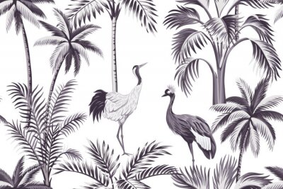 Vintage motief met palmbomen en vogels
