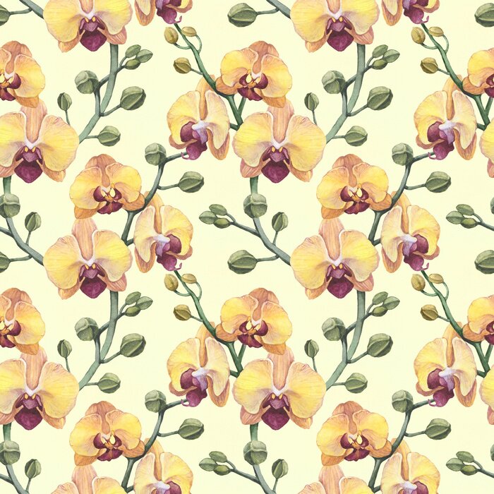 Behang Vintage naadloze patroon met bloemen aquarel orchidee