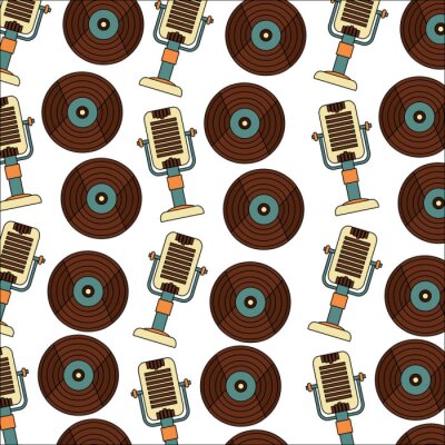 Behang vintage oude vinyl record microfoon retro patroon vectorillustratie