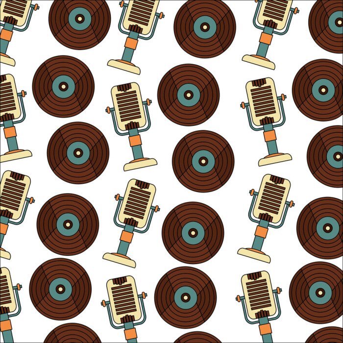 Behang vintage oude vinyl record microfoon retro patroon vectorillustratie