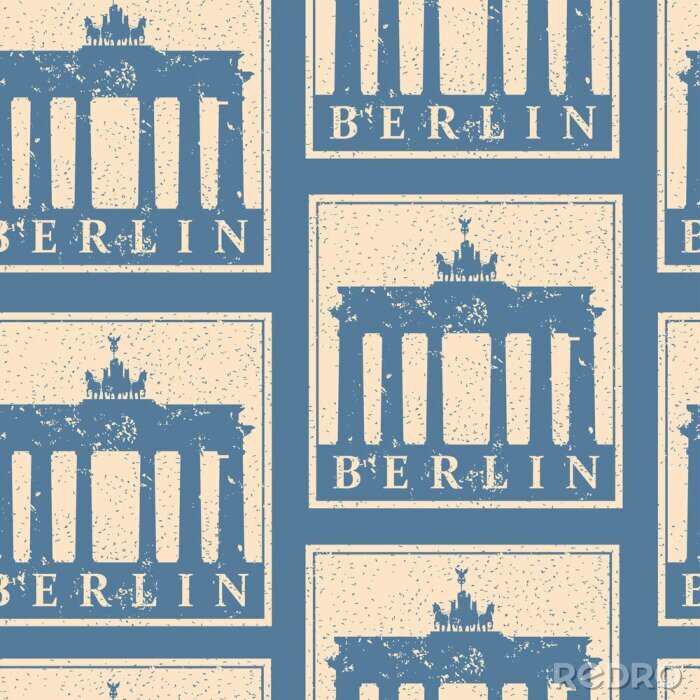 Behang Vintage paper landmarks travel labels seamless pattern.