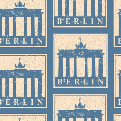 Behang Vintage paper landmarks travel labels seamless pattern.