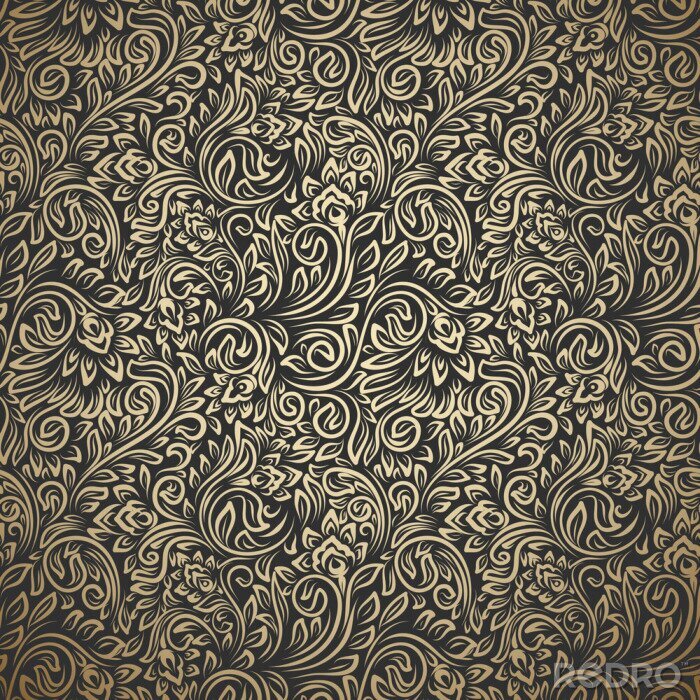 Behang Vintage seamless pattern with curls