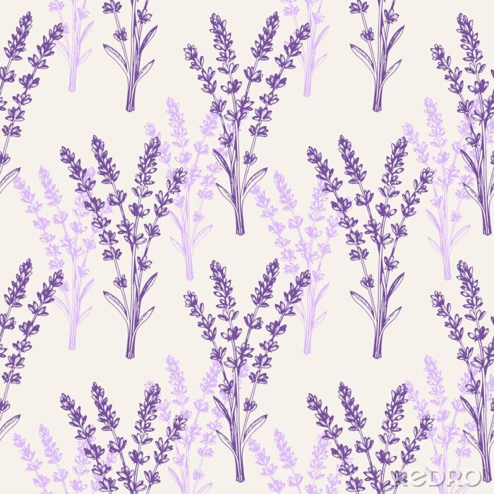 Behang Vintage seamless pattern with lavender flowers.