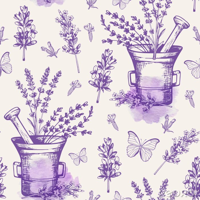 Behang Vintage seamless pattern with lavender flowers