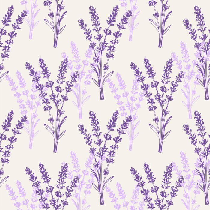 Behang Vintage seamless pattern with lavender flowers.