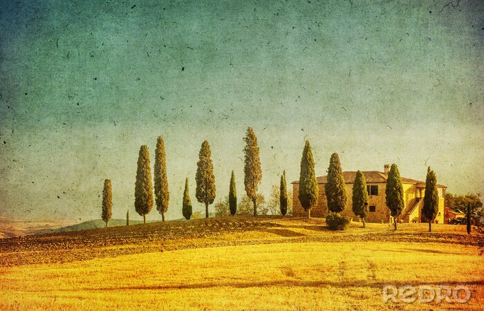 Behang vintage Toscaanse landschap