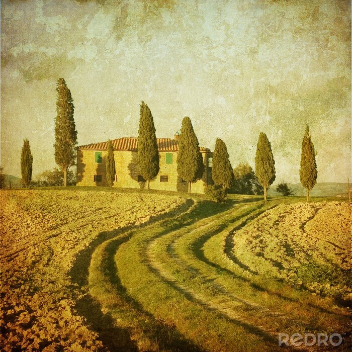 Behang vintage Toscaanse landschap
