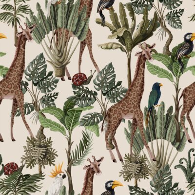 Behang Vintage wilde dieren in de jungle