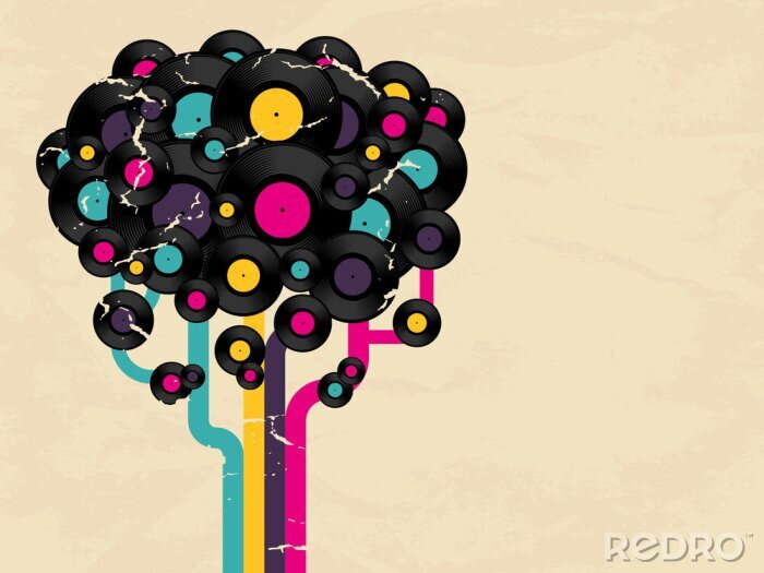 Behang Vinylplaat boom met ruimte voor tekst. Vector illustratie.