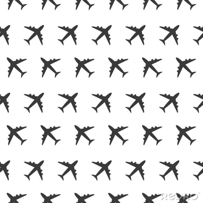 Behang Vliegtuig commerciële luchtvaart naadloze teken duidelijk patroon silhouet
