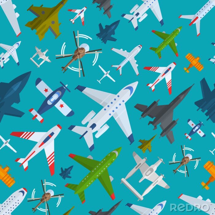 Behang Vliegtuigvlakten bovenaanzicht vectorillustratie naadloos patroon