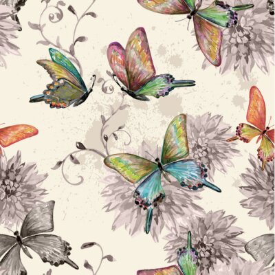 Vlinders en bloemen in retrostijl