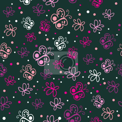 Behang Vlinders in roze tinten op een groene achtergrond