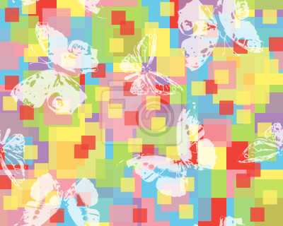 Behang Vlinders op een achtergrond met kleurpixels