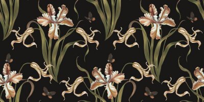 Behang Vlinders tussen tulpen in retrostijl