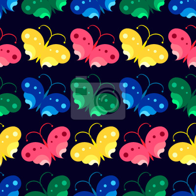 Behang Vlinders van verschillende kleuren op een zwarte achtergrond