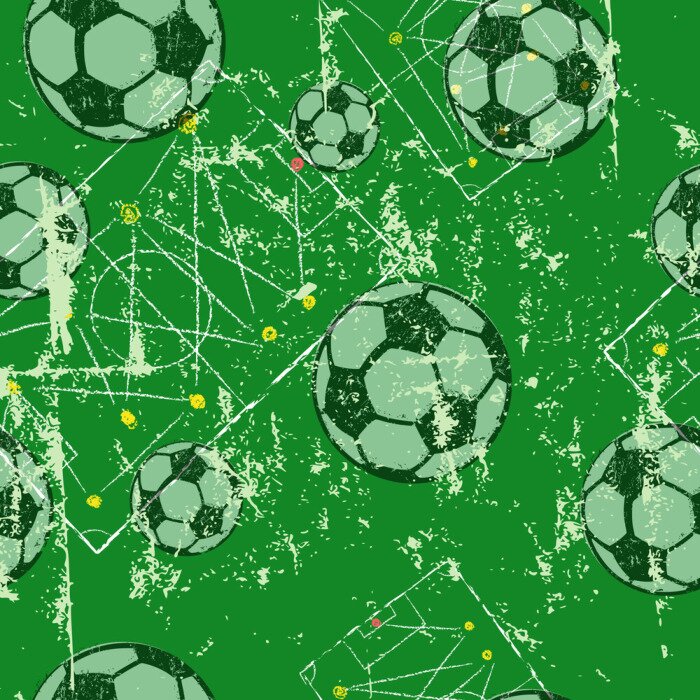 Behang Voetbal of voetbal, naadloze patroonachtergrond, tactiekdiagram, voetbalballen, grunge stijl