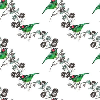 Behang vogel, tropisch, palm, waterverf, ananas, patroon, behang, toekan