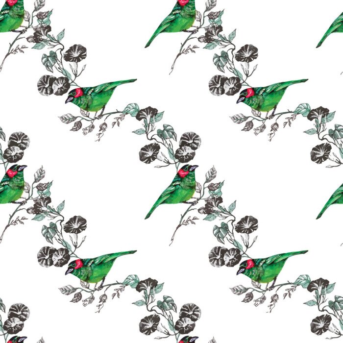 Behang vogel, tropisch, palm, waterverf, ananas, patroon, behang, toekan