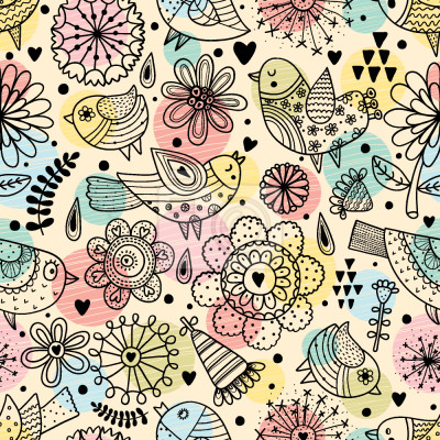 Behang Vogels Bloemen en vlekjes