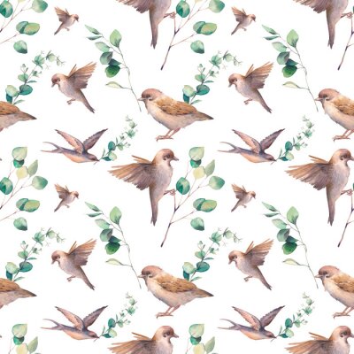 Behang Vogels en eucalyptustakjes