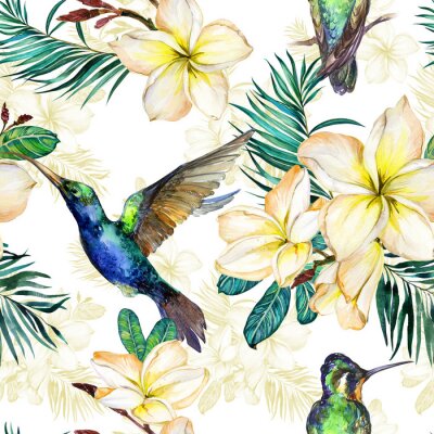 Behang Vogels en exotische bloemen