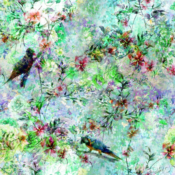 Behang Vogels in de wilde tuin