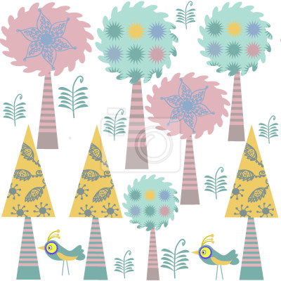 Behang Vogels in een abstract bos