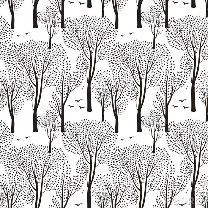 Behang Vogels in een zwart-wit bos