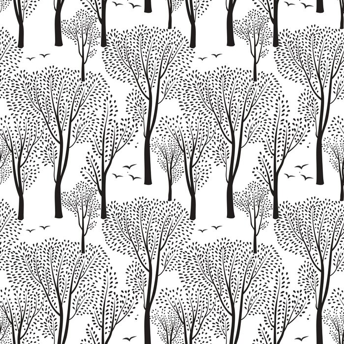 Behang Vogels in een zwart-wit bos