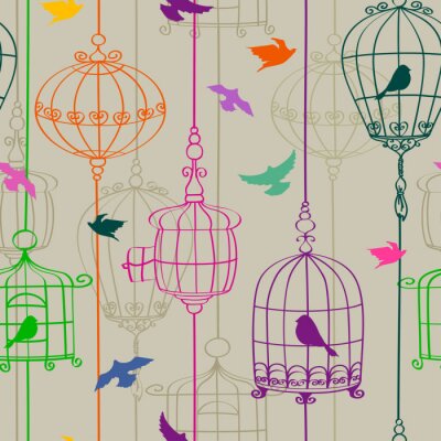 Behang Vogels ontsnappen uit kooien