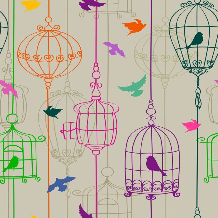 Behang Vogels ontsnappen uit kooien