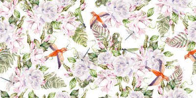 Vogeltjes tussen witte bloemen