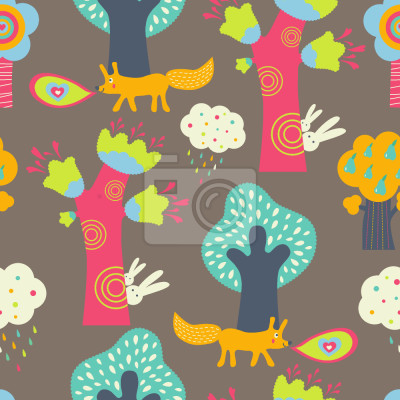 Behang Voor kinderen, dieren in een sprookjesbos