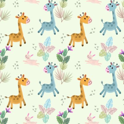 Behang Voor kinderen, schattige giraffen en konijntjes