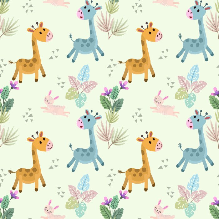 Behang Voor kinderen, schattige giraffen en konijntjes