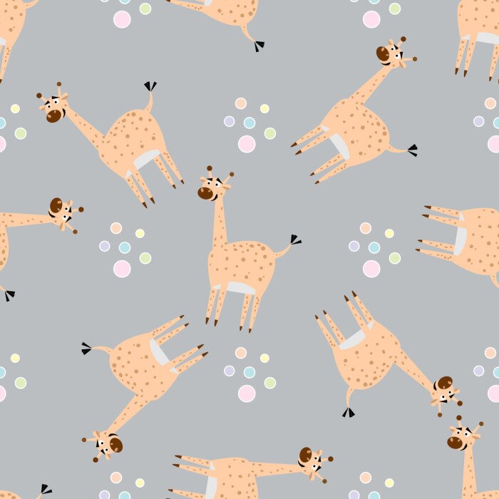 Behang Voor kinderen vrolijke giraffen op een grijze achtergrond