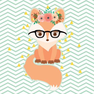 Behang Vos met bril en bloemenslinger op het hoofd