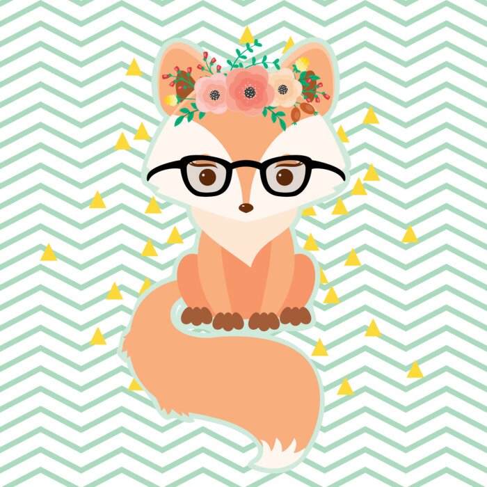 Behang Vos met bril en bloemenslinger op het hoofd