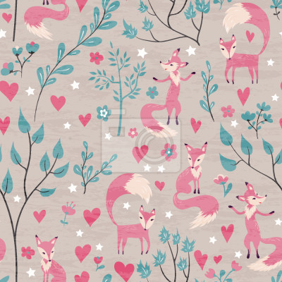 Behang Vossen en harten in een groen bos
