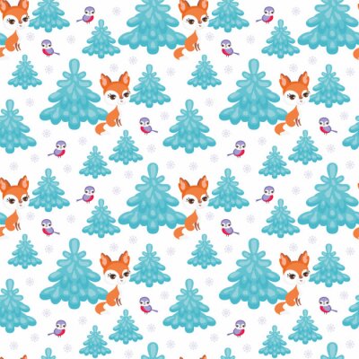 Behang Vossen en vogels in het winterbos