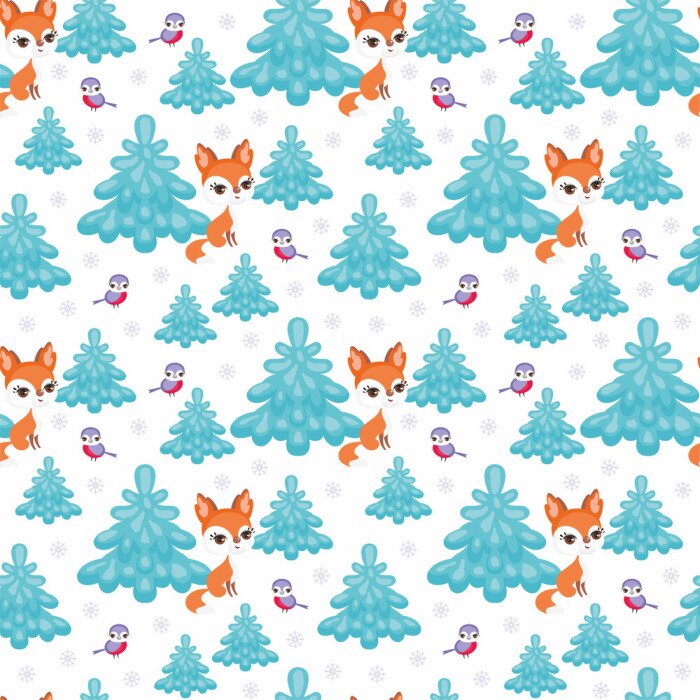 Behang Vossen en vogels in het winterbos