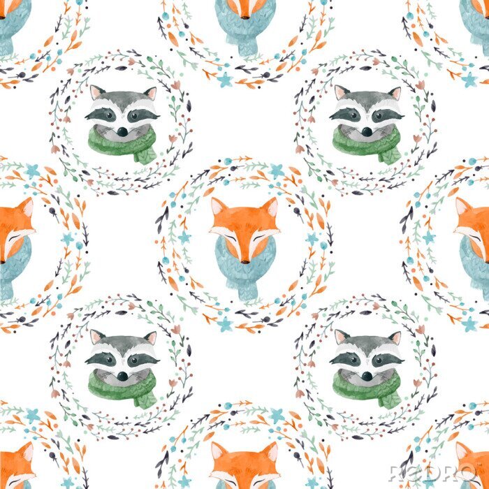 Behang Vossen en wasberen in lijsten