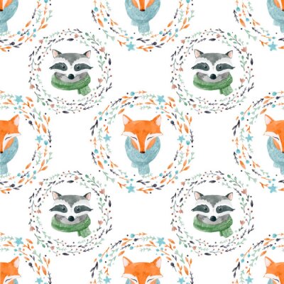 Behang Vossen en wasberen in lijsten