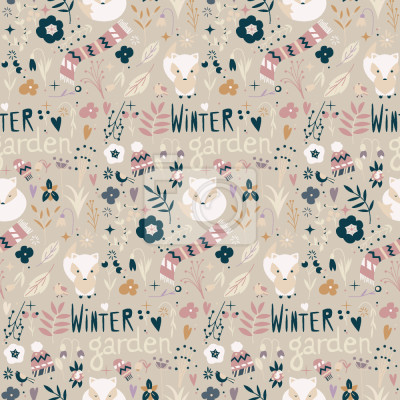 Behang Vossen en wintermutsen en sjaals